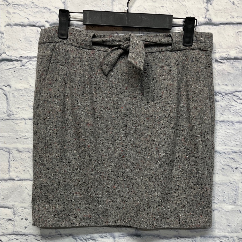 J. CREW Gray Wool & Silk TIE-WAIST TWEED MINI Textured Short Skirt.